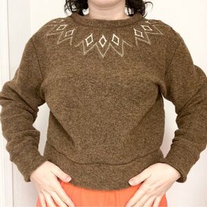 Brown Virgin Wool Geometric Pattern Sweater